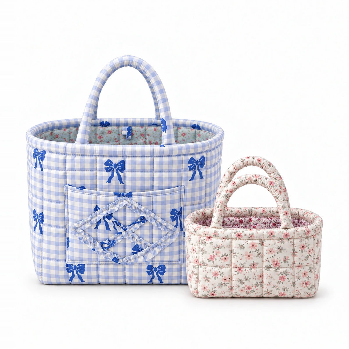 Blue Gingham Bows Quilty with a Pink Ditsy Mini Quilty