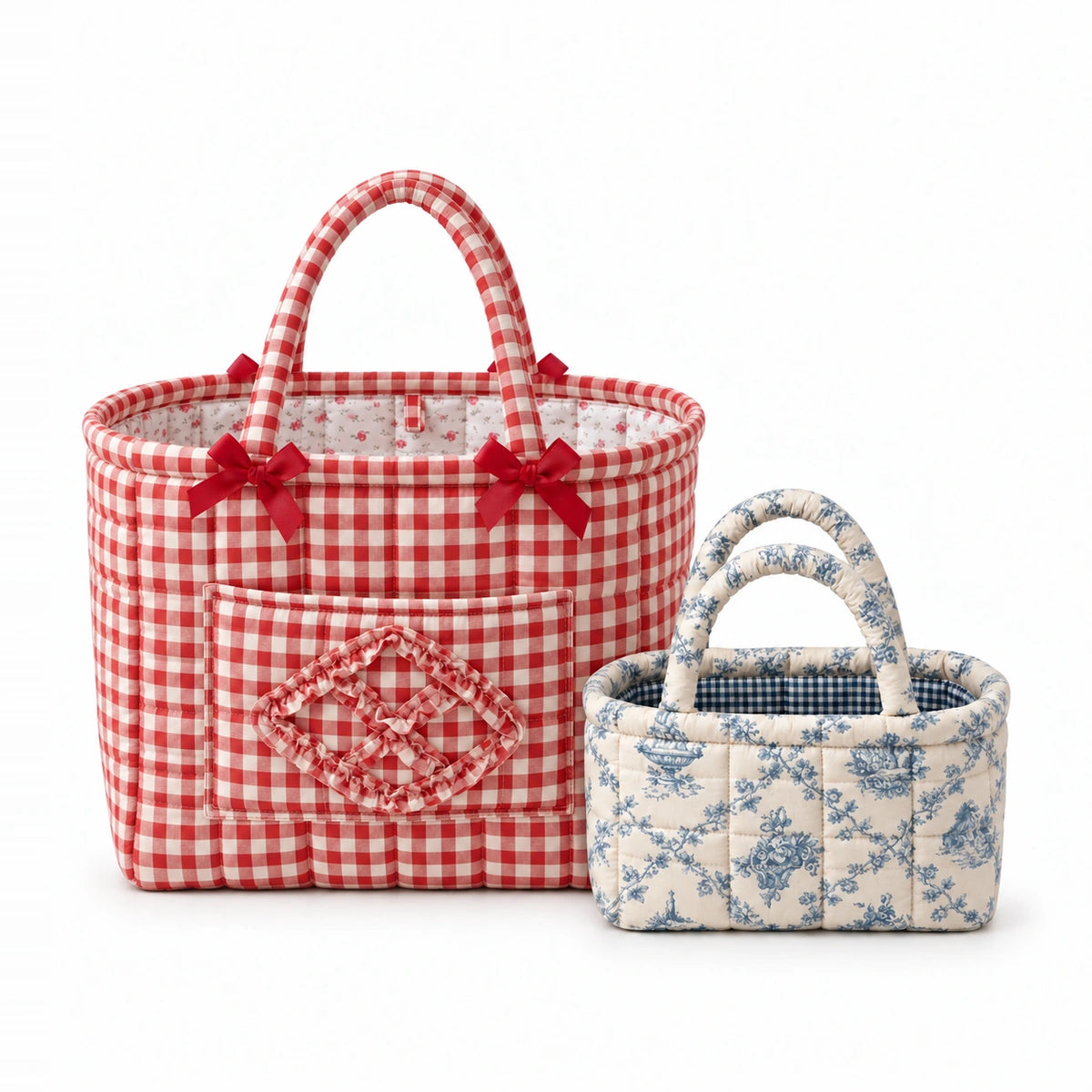 Cherry Gingham Quilty with a Blue Toile Mini Quilty