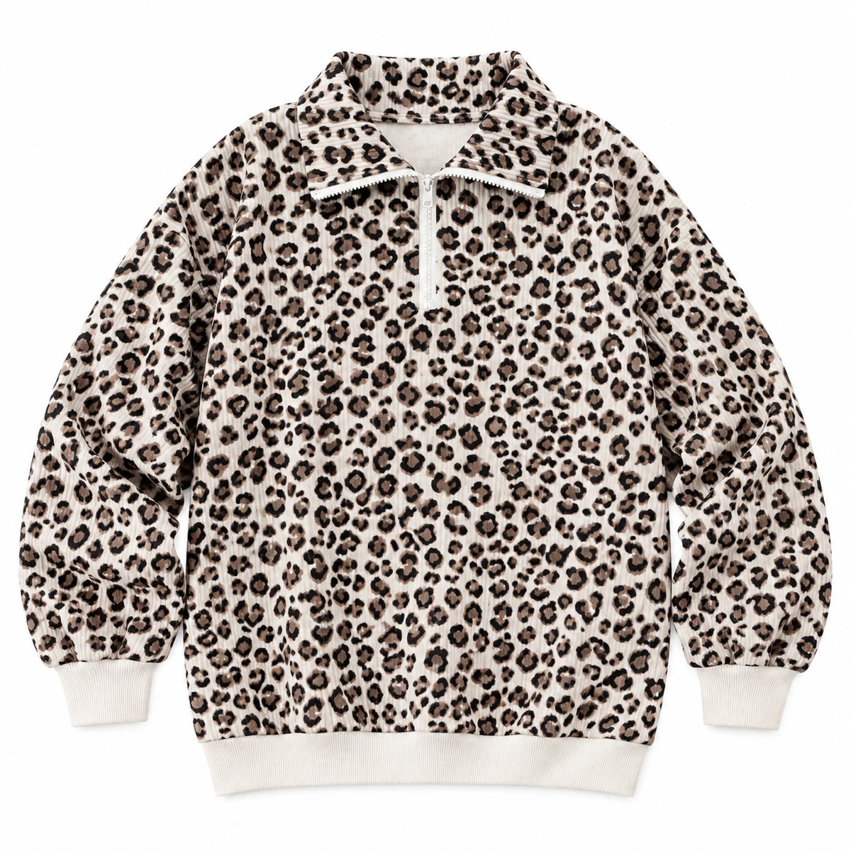 Apricot Leopard oversized quarter-zip pullover