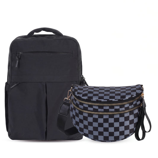 The Pack & Sling Duo — Minimax Solid Black + GoFree Checkered Gray and Black