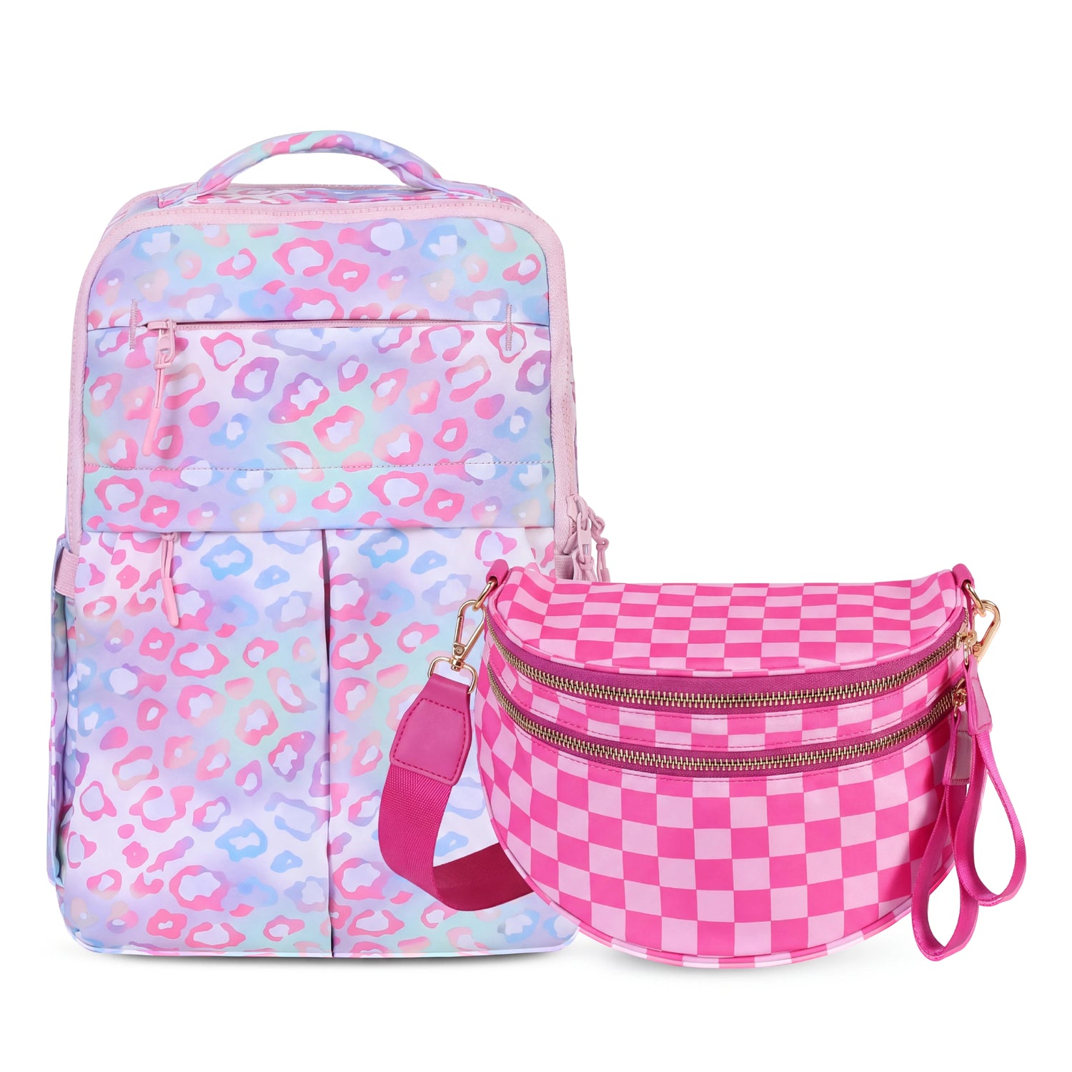 The Pack & Sling Duo — Minimax Leopard Candy + GoFree Checkered Hot Pink