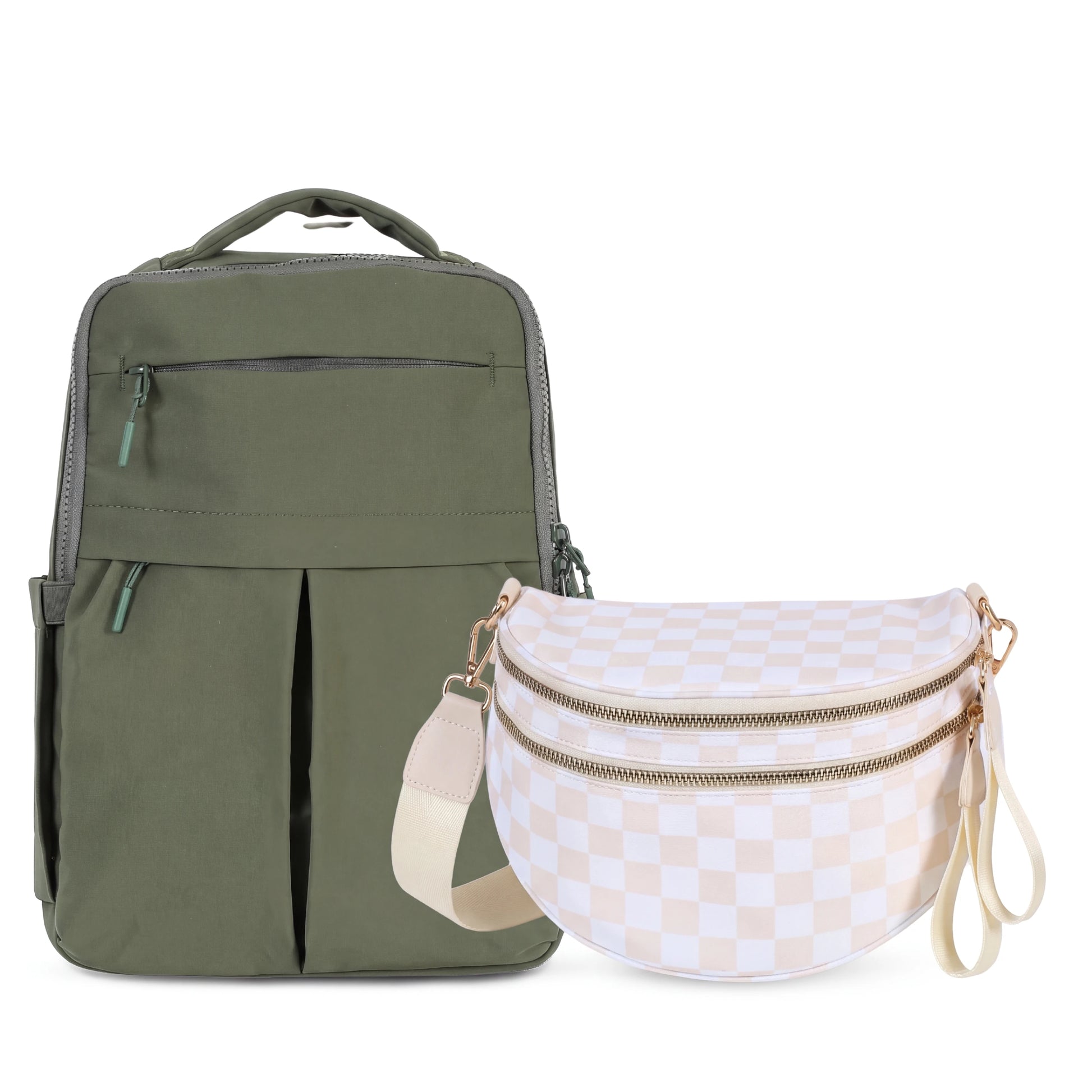 The Pack & Sling Duo — Minimax Solid Olive + GoFree Checkered Beige