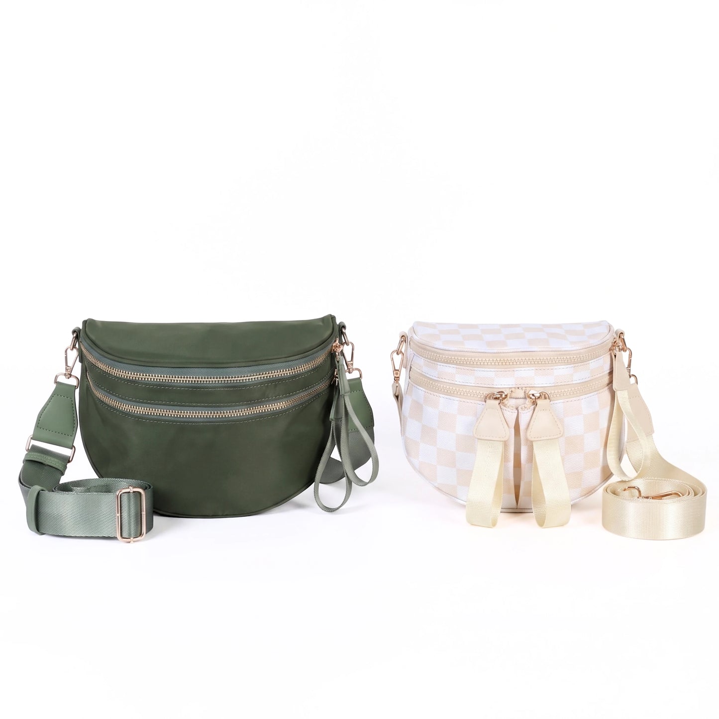 The Twin Sling Duo — GoFree Solid Olive + Mini GoFree Checkered Beige