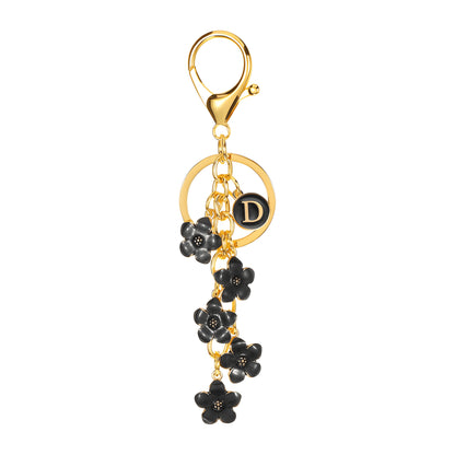 Daisy Flower Initial Letter - Bag Charm (Black)