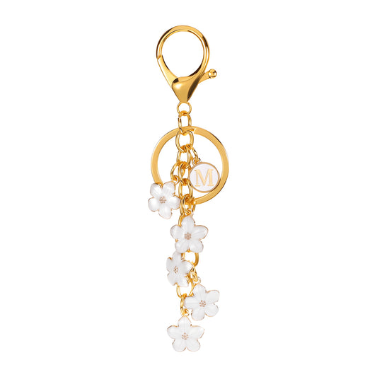Daisy Flower Initial Letter - Bag Charm (White)