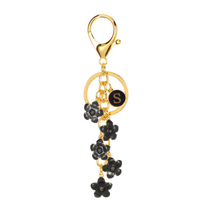 Daisy Flower Initial Letter - Bag Charm (Black)