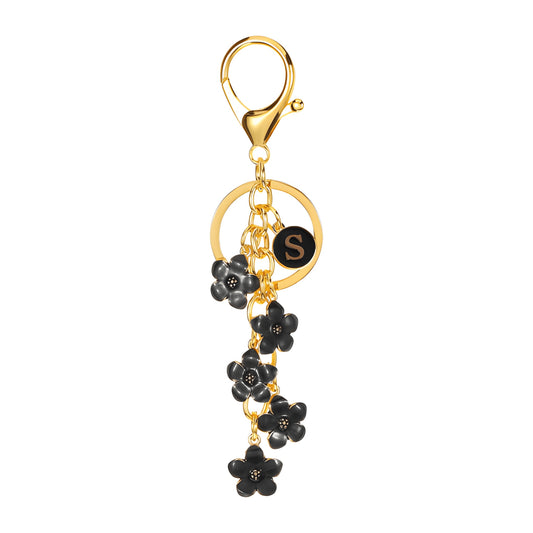 Daisy Flower Initial Letter - Bag Charm (Black)