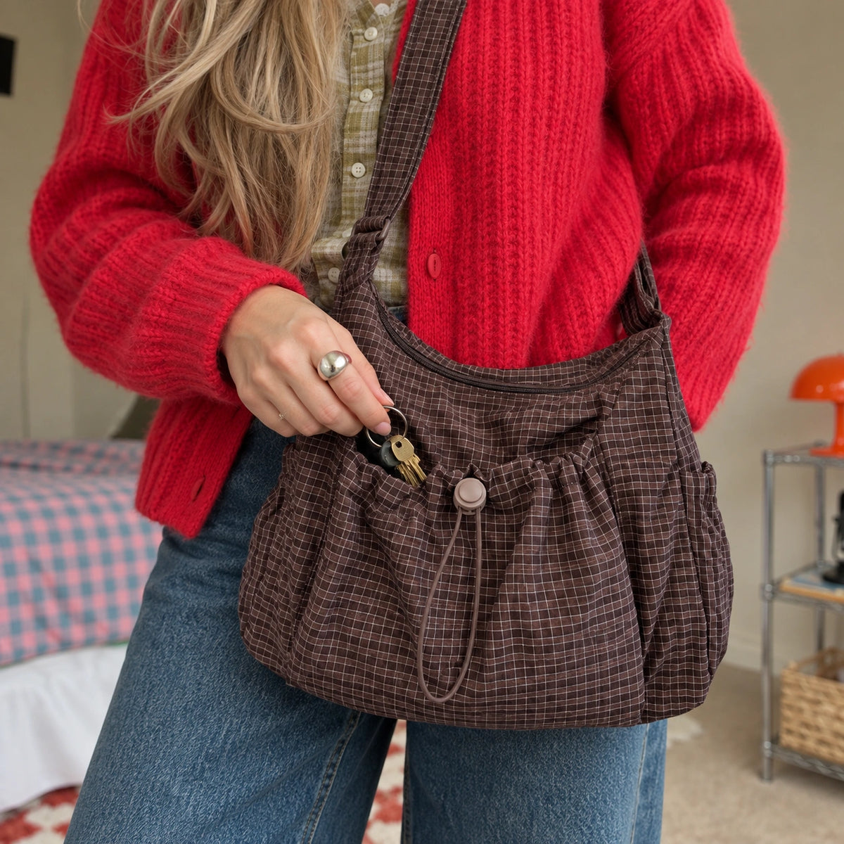 Plaidy Brown Plaid — 13 access pocket
